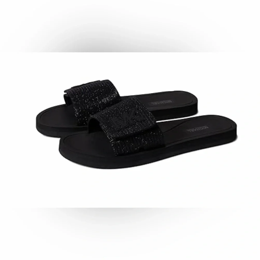 NEW Michael Kors MK Slide | Glitter Chain Mesh | Black | Size 8
